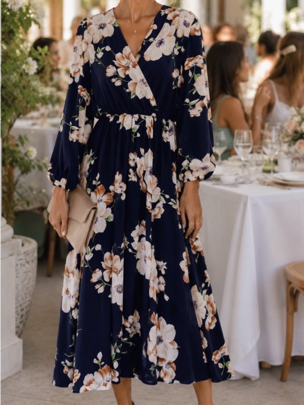 BloomChic Navy Floral Maxi Dress with Cream & Tan Blooms